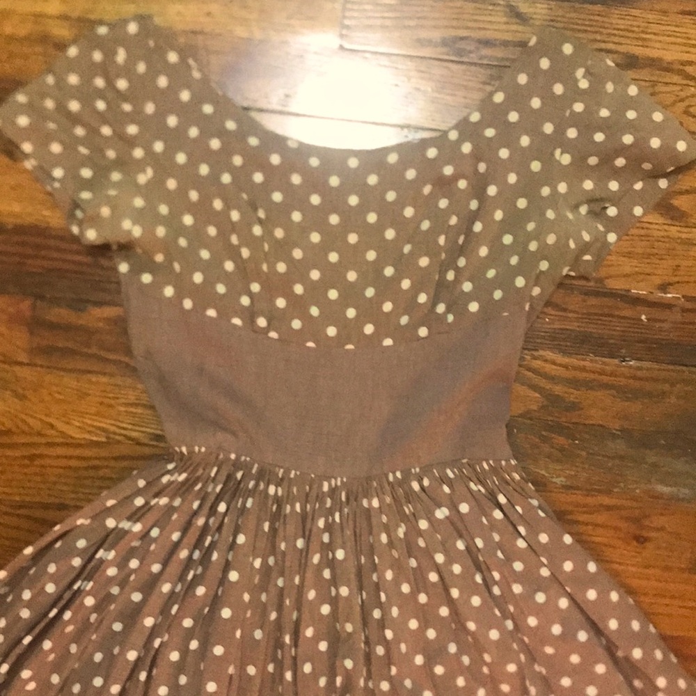 Vintage Mocha Polka Dot Swing Full Circle Skirt Handmade Dress XS 0